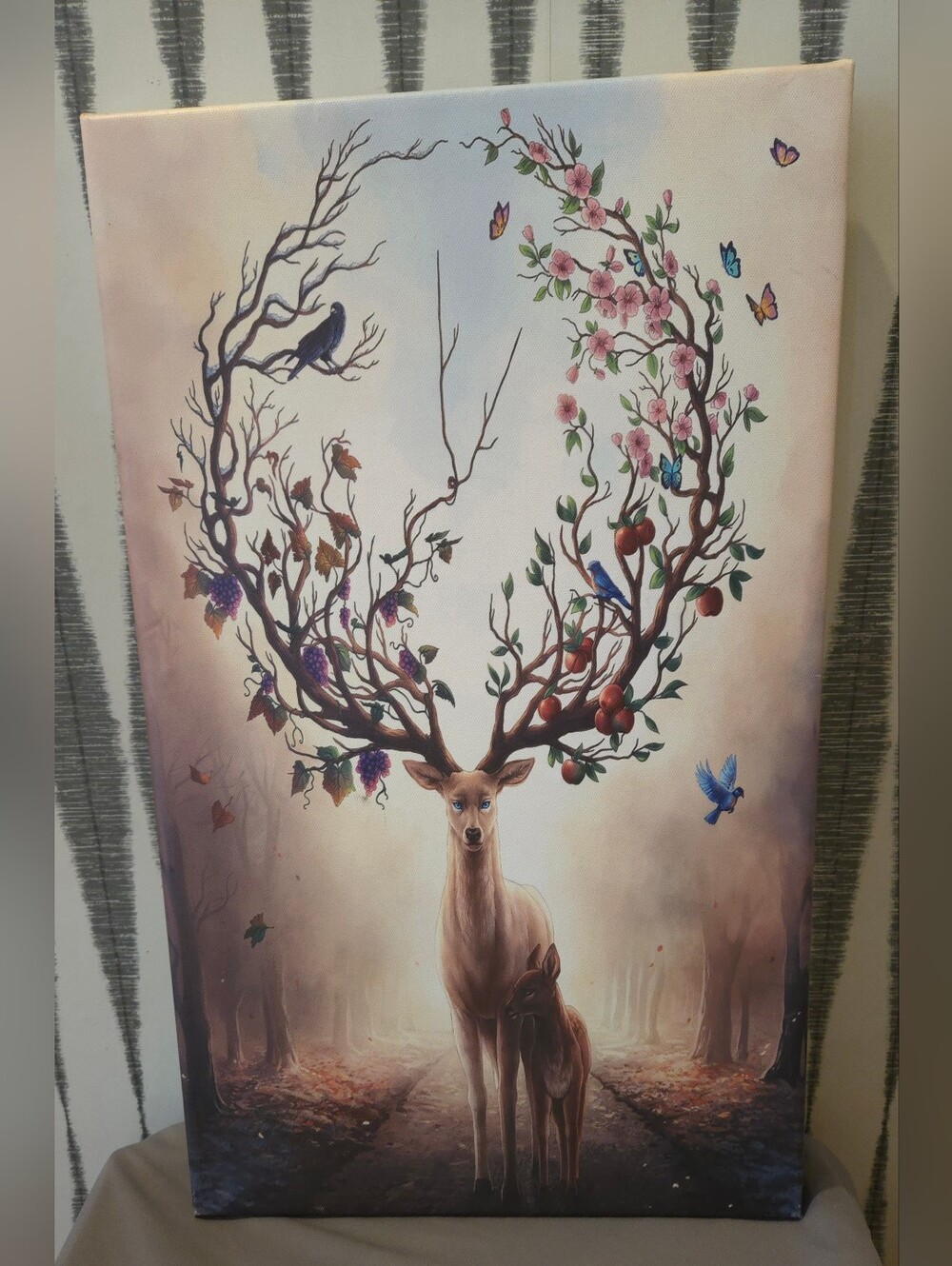 Whimsical Woodland Deer Canvas Wall Art – Nature Forest Decor 19.5" x 11.5"